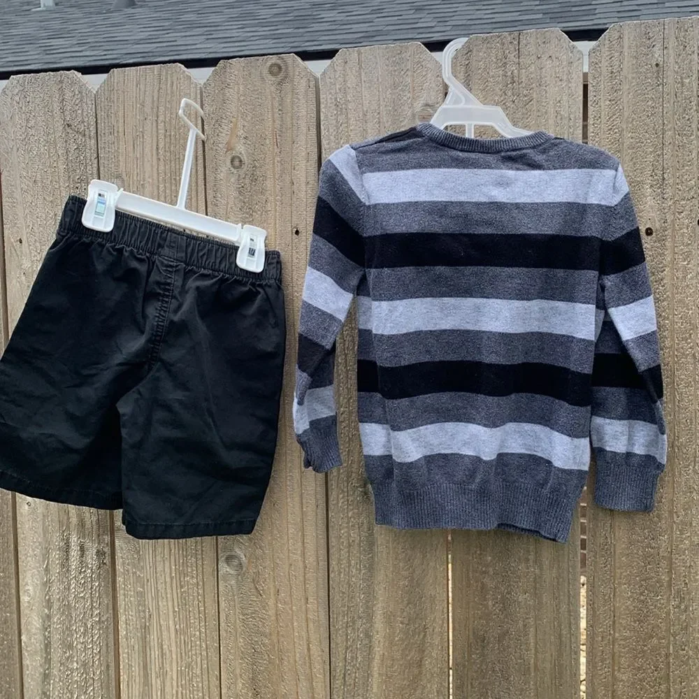 Take 50% OFF- 2pcs Boys Striped Sweater and Black Shorts Set, Size-4T